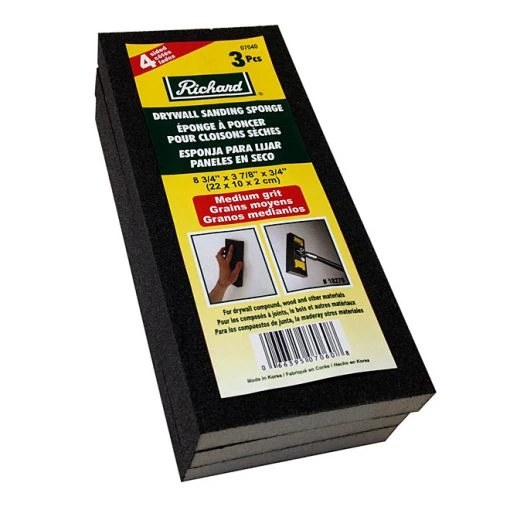 Richard 4-Sided Drywall Sanding Sponge - Medium Grit - 8 7/8-in L x 4-in W x 3/4-in H - 3 Per Pack -RICHARD Sales 02715405 L